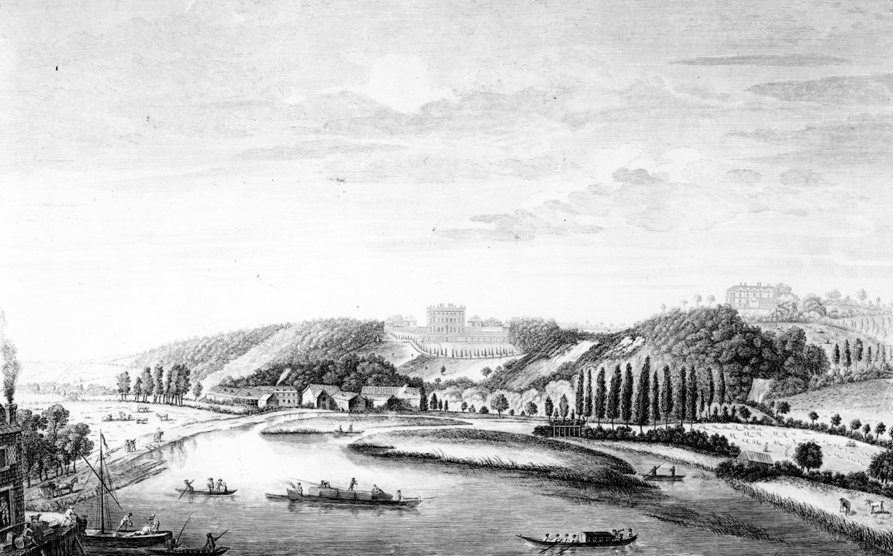 En vy av Cliveden House taget från Maidenhead Bridge, c.1780 av English School