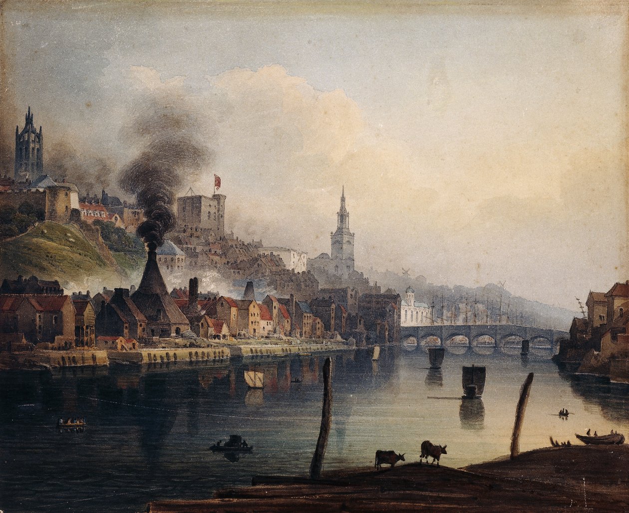 En utsikt över Newcastle från floden Tyne, c.1810 av English School