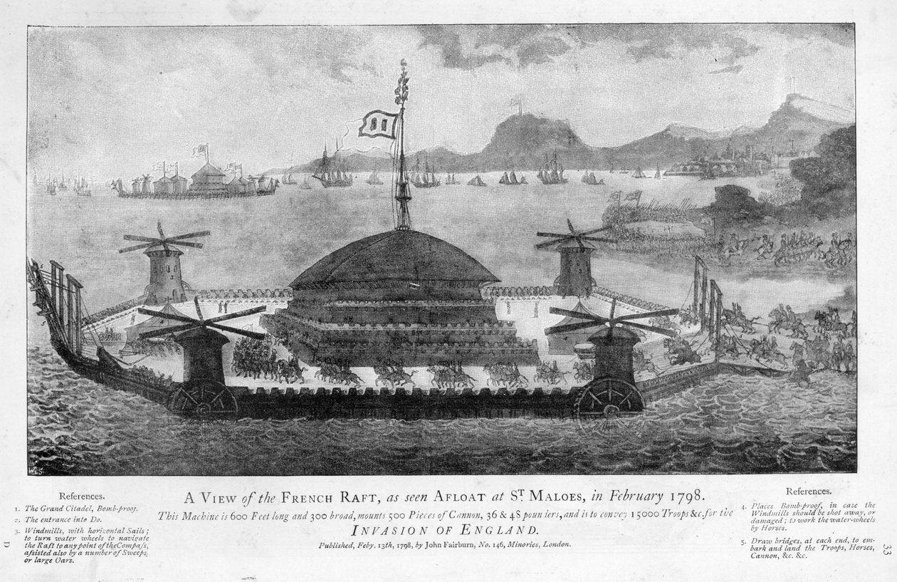 En vy över den franska flotten vid St. Malo, februari 1798 (akvatint) av English School