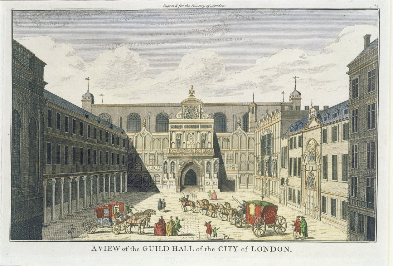 A View of the Guild Hall of the City of London, från The History of London, sent c18th av English School