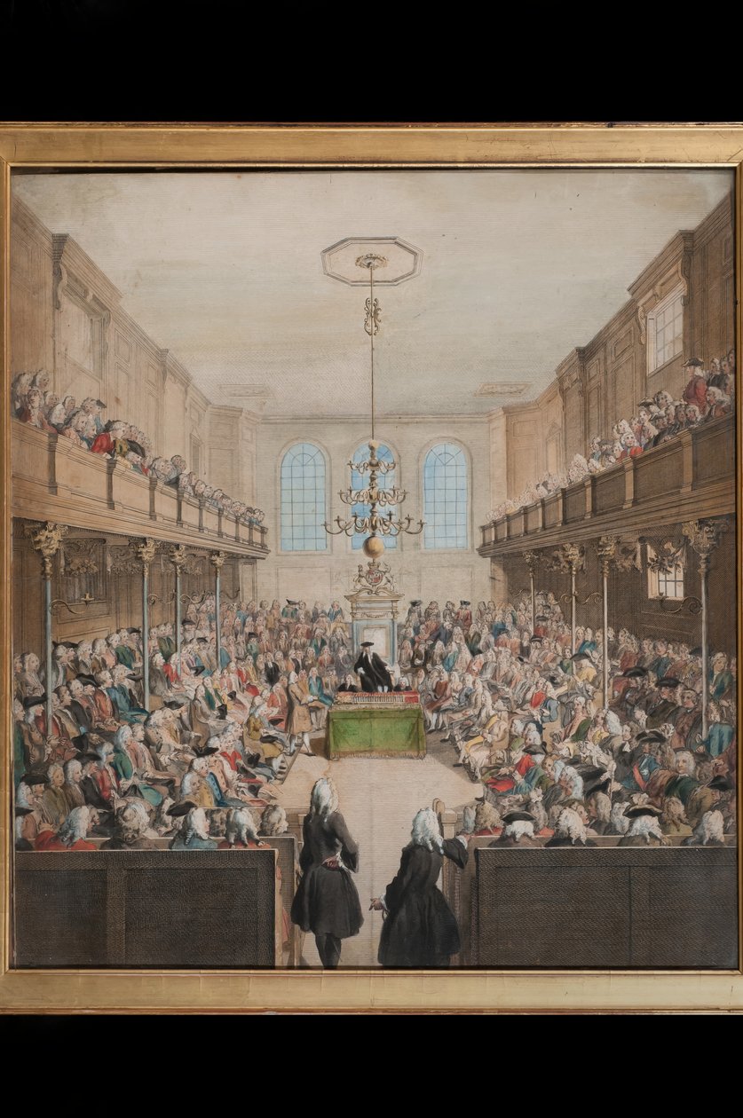 A View of the House of Lords, graverad av B. Cole (fl.1748-75) (handfärgad gravyr) av English School