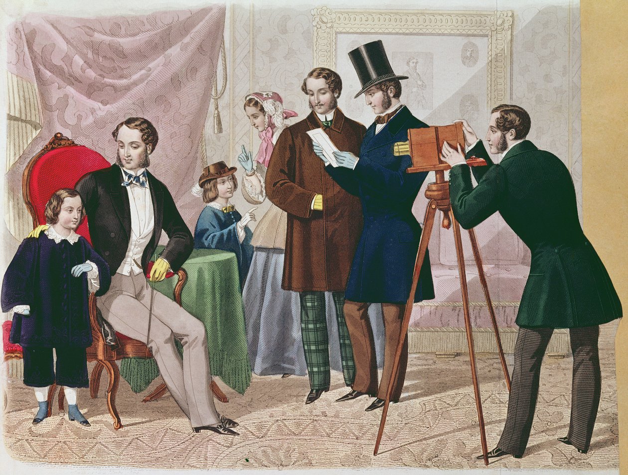 Ett besök hos fotografen, 1857 (färggravyr) av English School