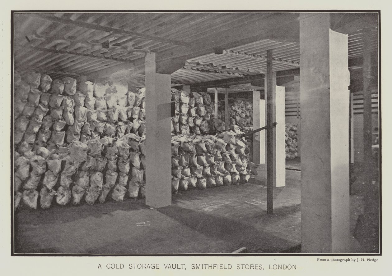 Ett valv för kylförvaring, Smithfield Stores, London (svartvitt foto) av English School