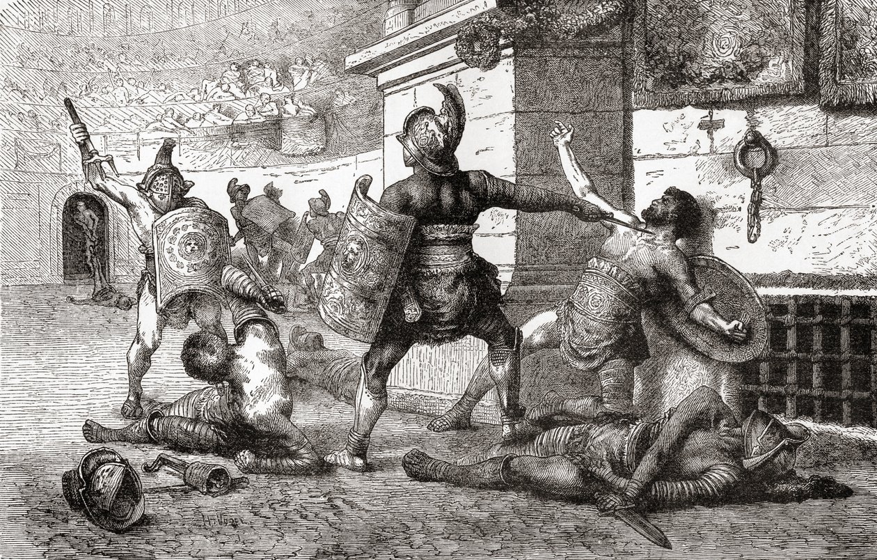 En strid mellan gladiatorer i det antika Rom, från Ward and Lock