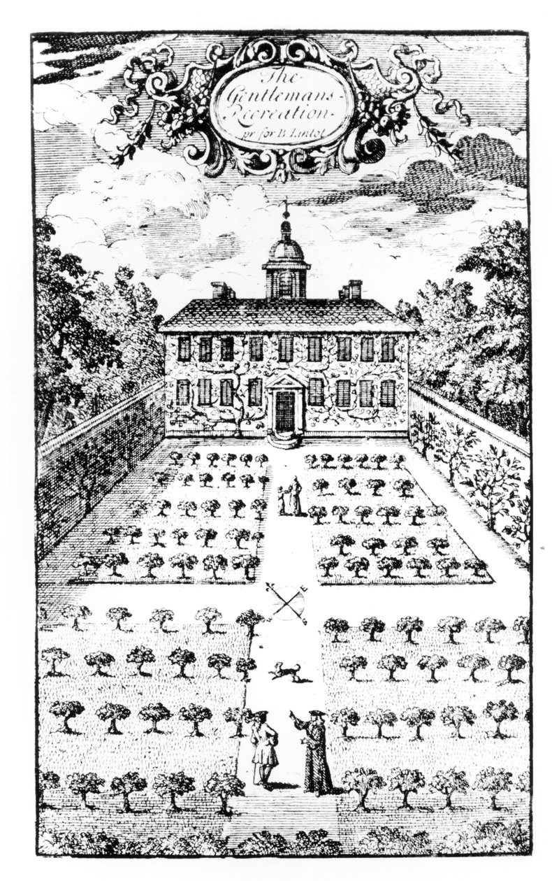 En lantgårdsträdgård, från The Gentlemens Recreation, av John Lawrence, publicerad 1716 av English School