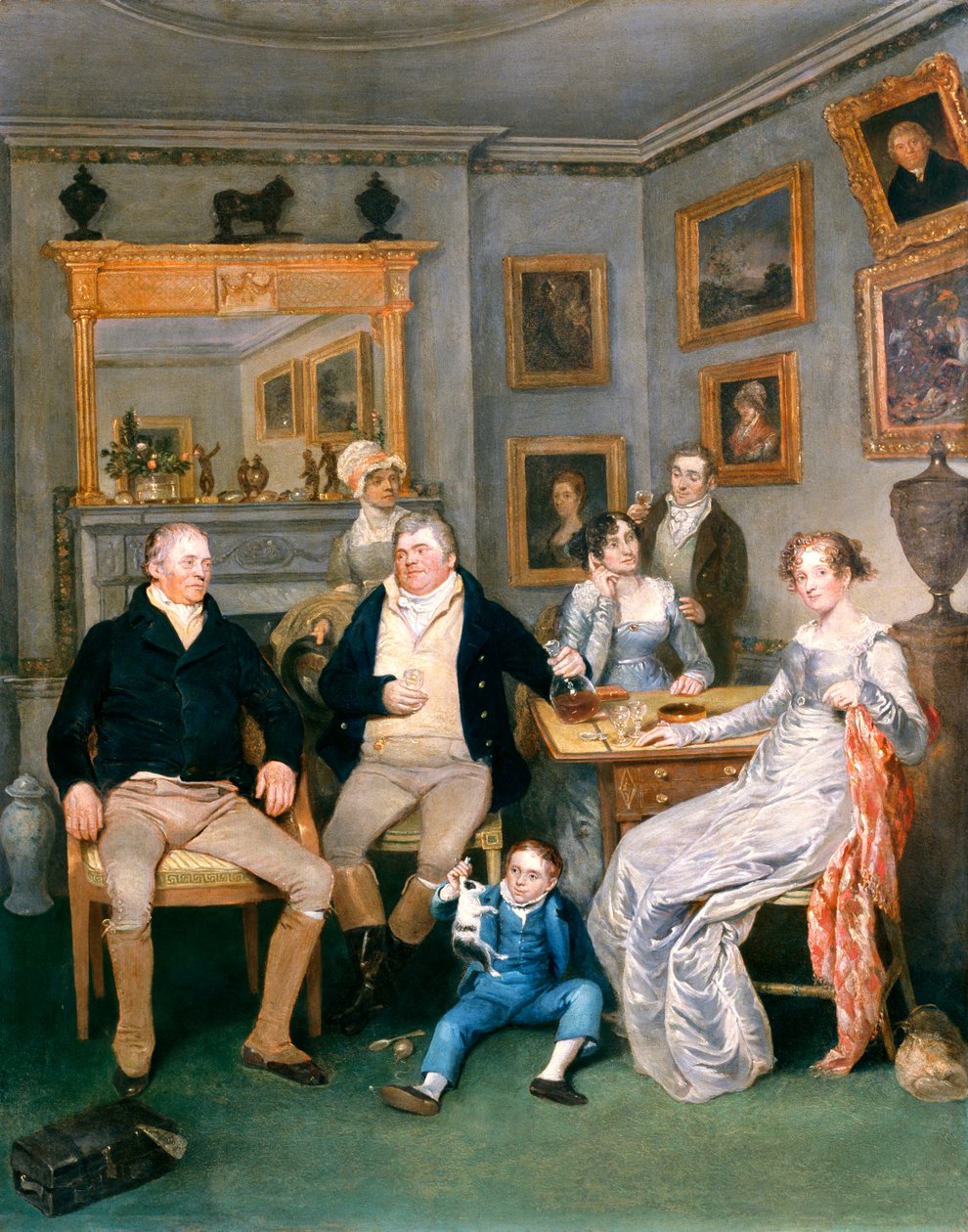 En familjescen i en inhemsk interiör, ca 1815-20 av English School