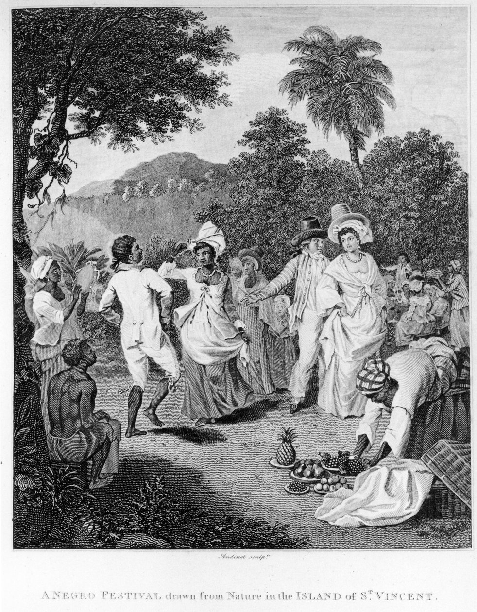 En festival på ön St. Vincent, från The History, Civil and Commercial, of the British Colonies in the West Indies av Bryan Edwards, graverad av Philipp Audinet, reviderad upplaga av 1794 (eng. av English School