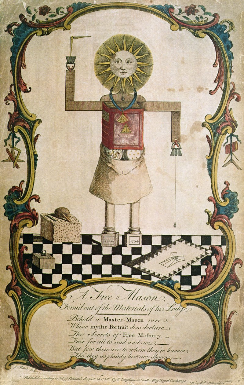 En frimurare smidde igenom verktygen i sin loge, 1754 av English School