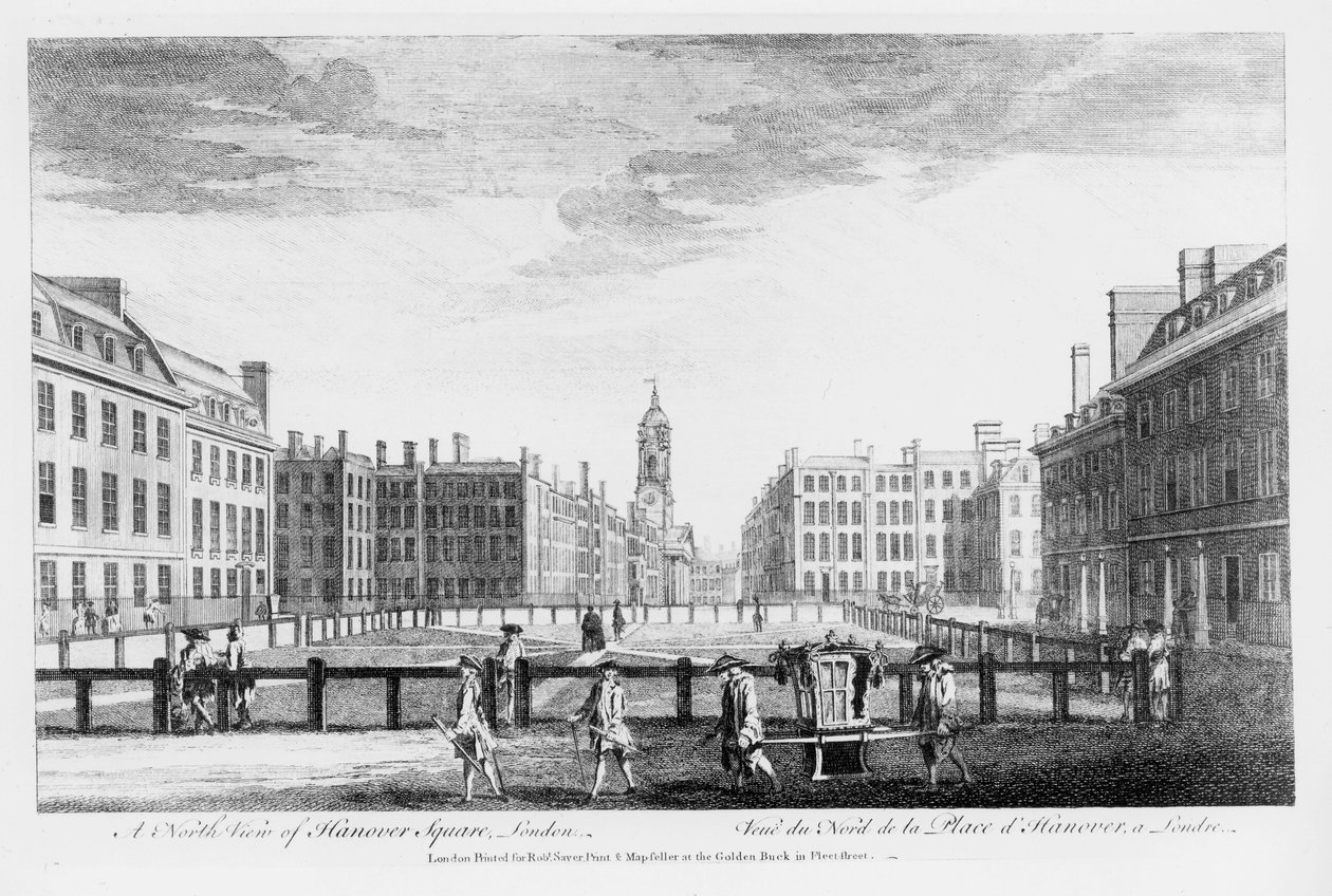 En nordlig vy av Hanover Square, London av English School