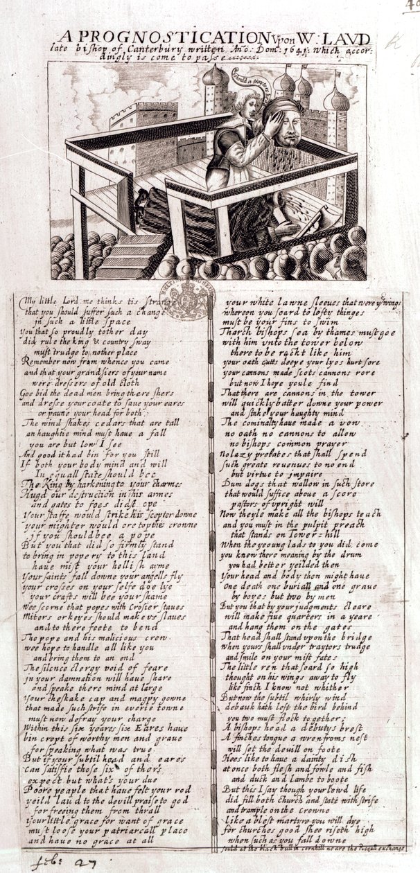 En prognosticering om W. Laud framlidne biskop av Canterbury skriven Ano Dom, 1641, som följaktligen har inträffat, 1645 av English School