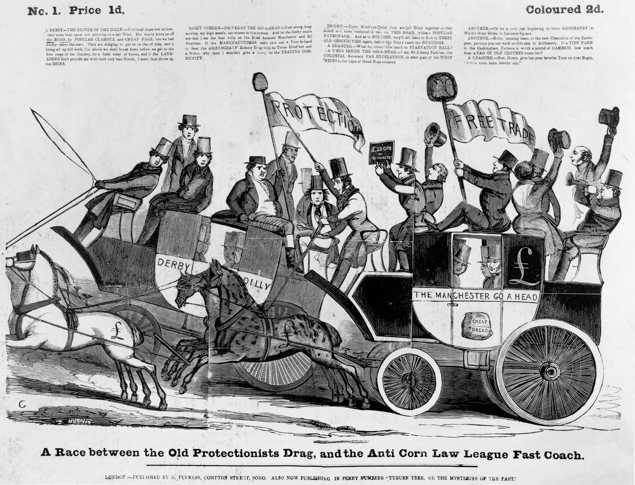 Ett lopp mellan Old Protectionist Drag och Anti Corn Law League Fast Coach av English School