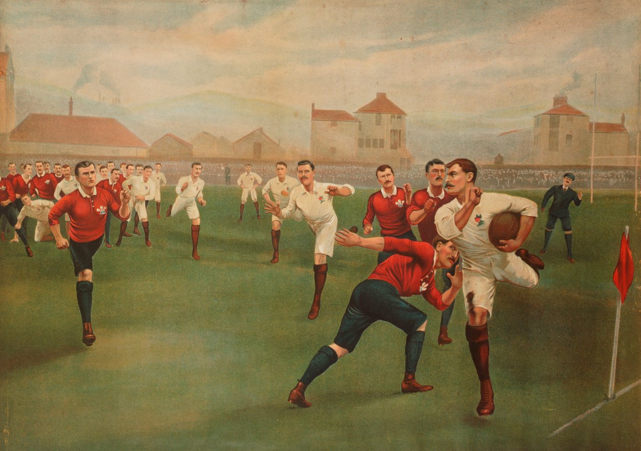 Ett sällsynt tryck av England v. Wales. 5 januari 1895 i Swansea av English School