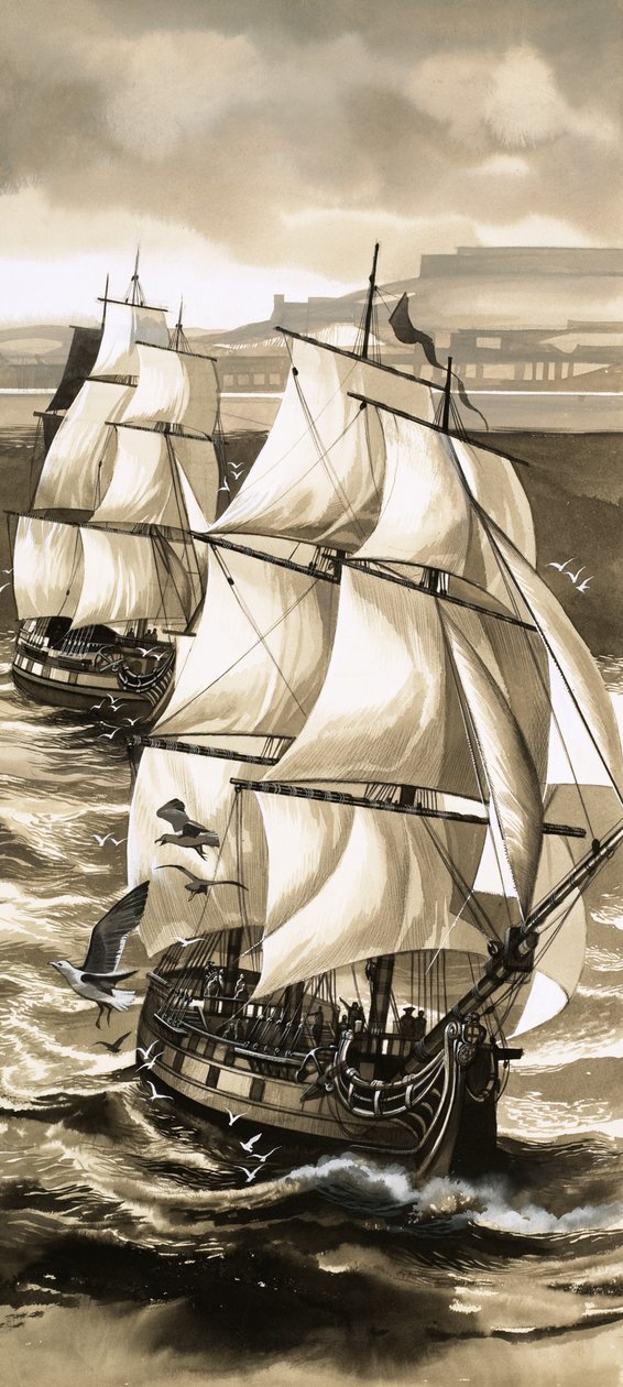 En salut av kanoner åtföljde Jean de La Perouse avfärd på en upptäcktsresa utanför Stilla havet av English School