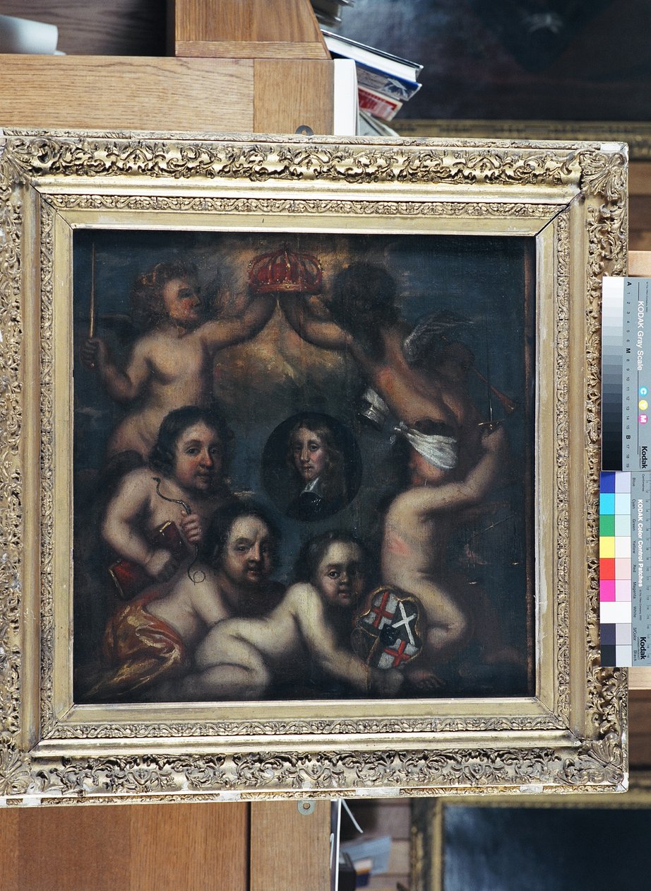 En satir över att Richard Cromwell erbjöds kronan, ca 1659 (olja på panel) av English School