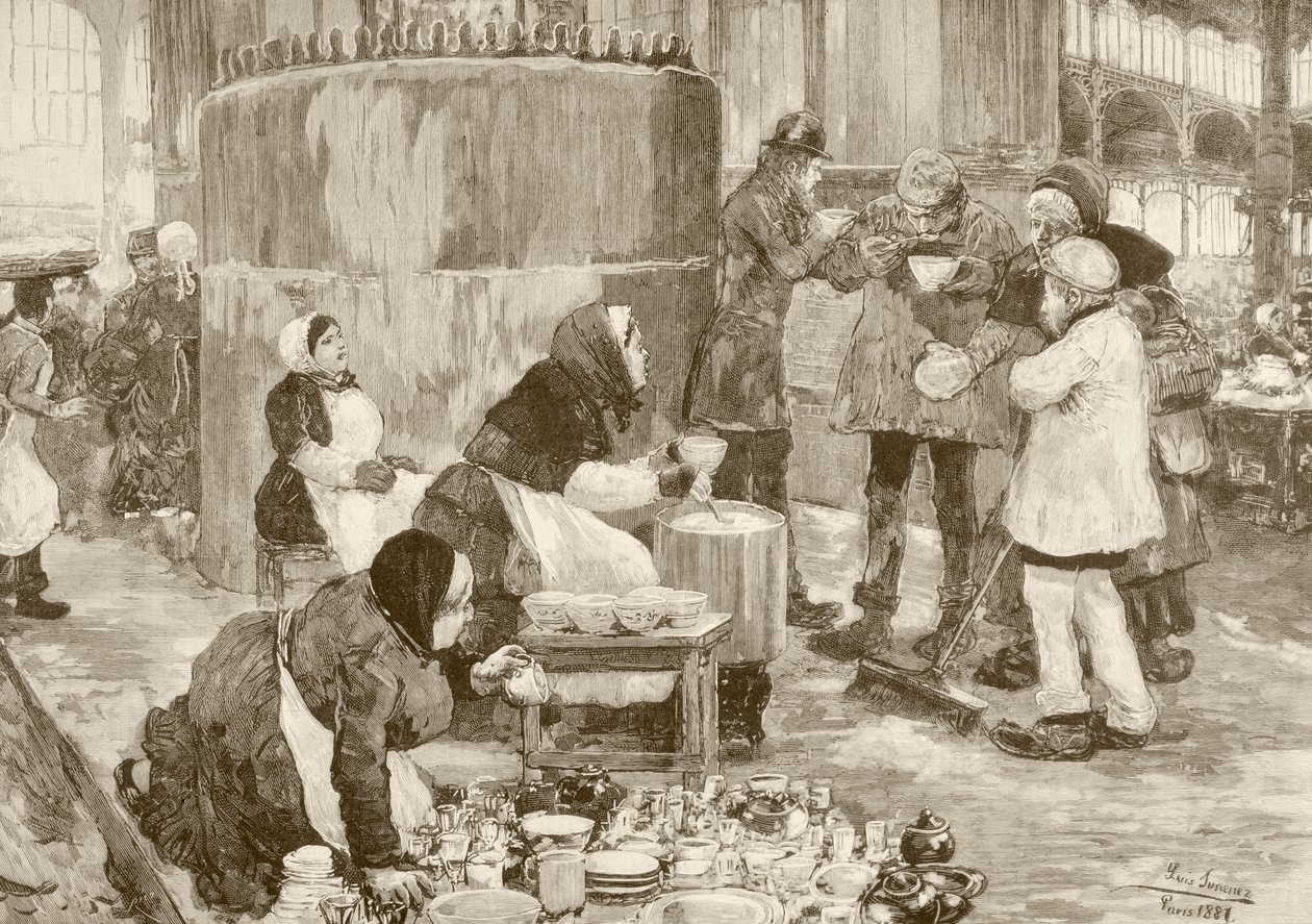 Ett soppkök i Paris på 1800-talet (litho) av English School