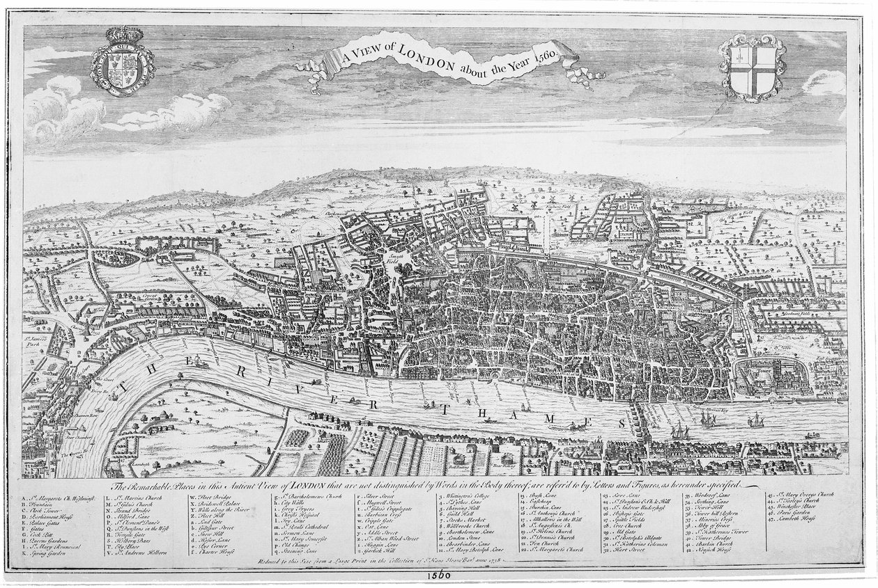 En vy över London omkring år 1560 (gravyr) av English School