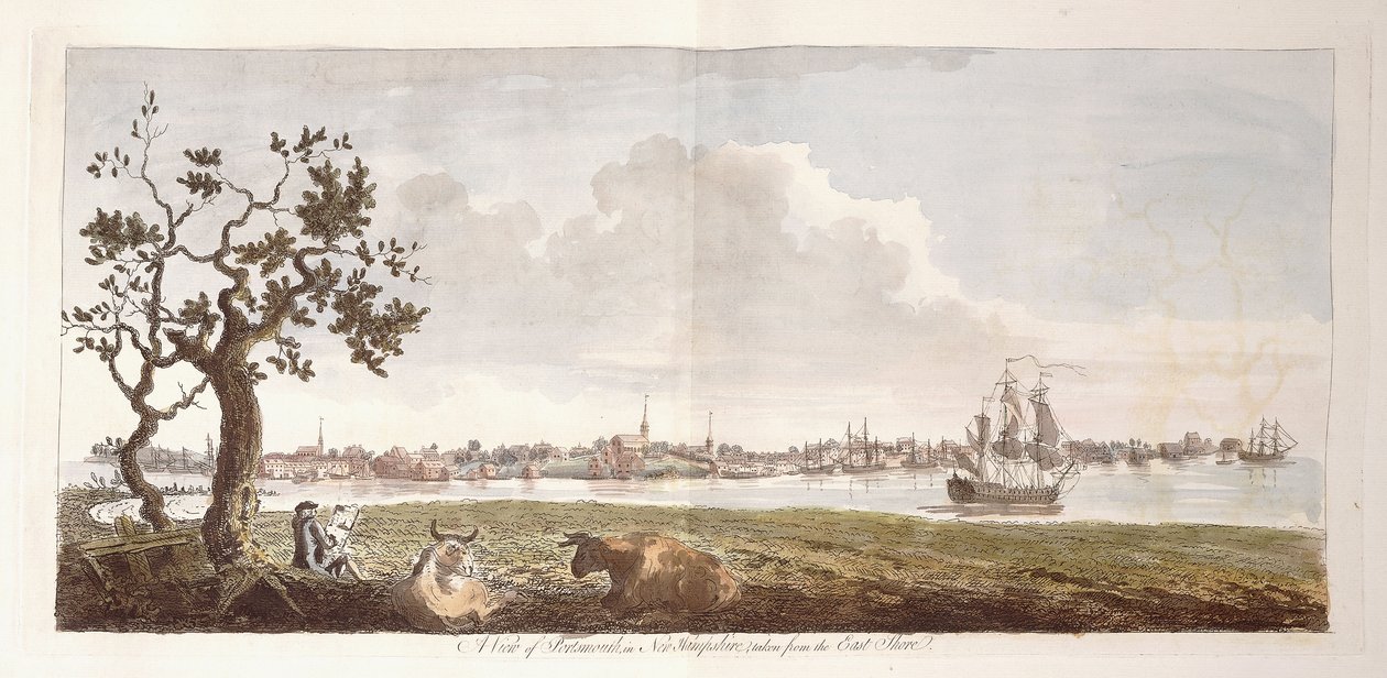 En vy över Portsmouth, i New Hampshire, tagen från East Shore, 1774-1779 av English School
