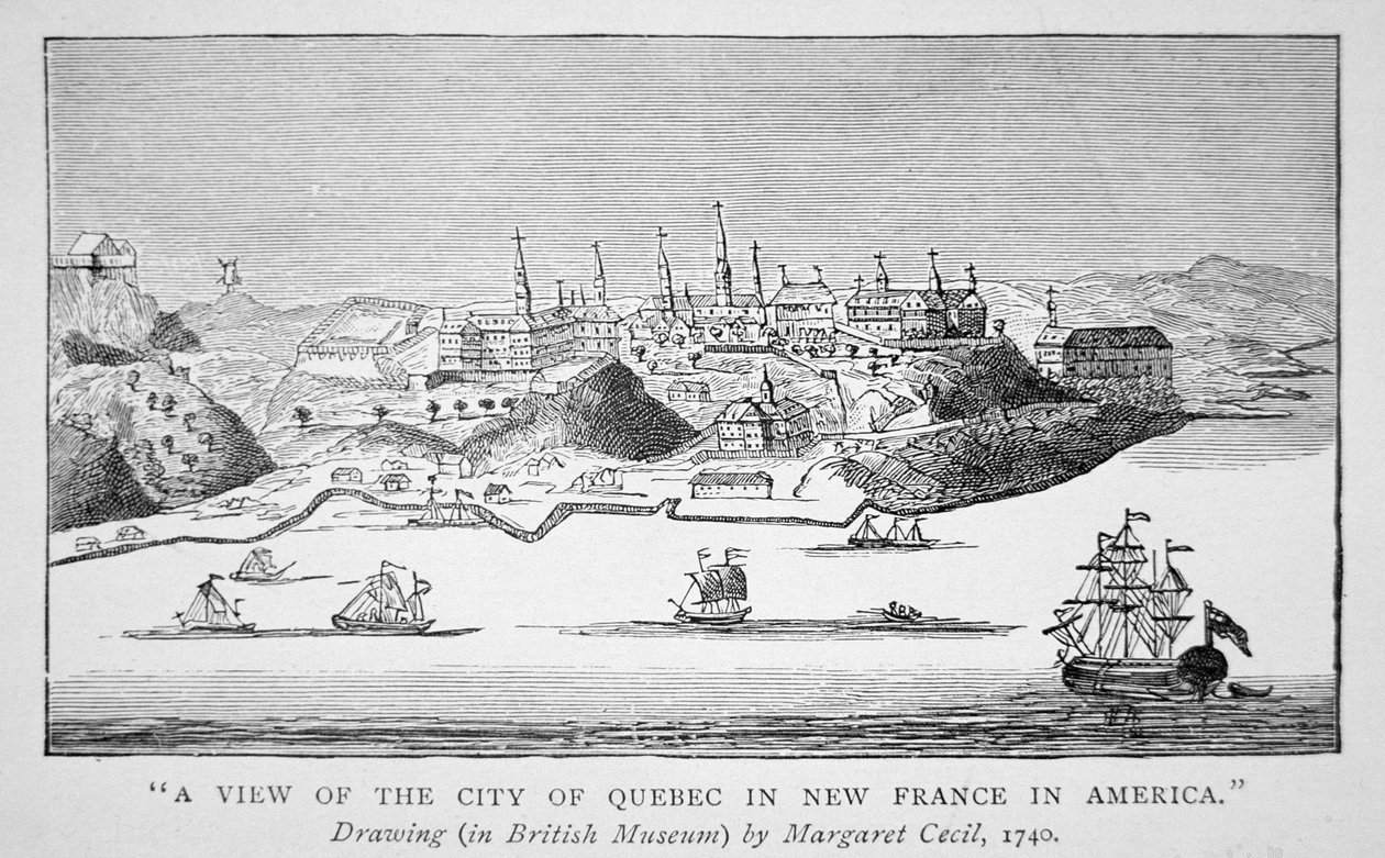 En vy av staden Quebec i New France i Amerika av English School
