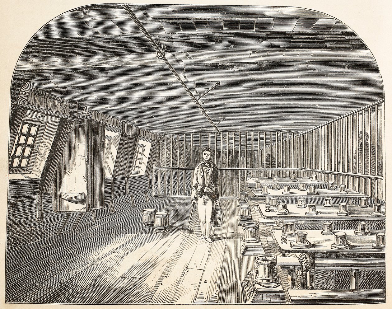 En avdelning ombord på Defense Hulk ordnade att de dömda återvände till middag, illustration från The Criminal Prisons of London och Scenes from Prison Life av Henry Mayhew och John Binny, pub. 18 av English School