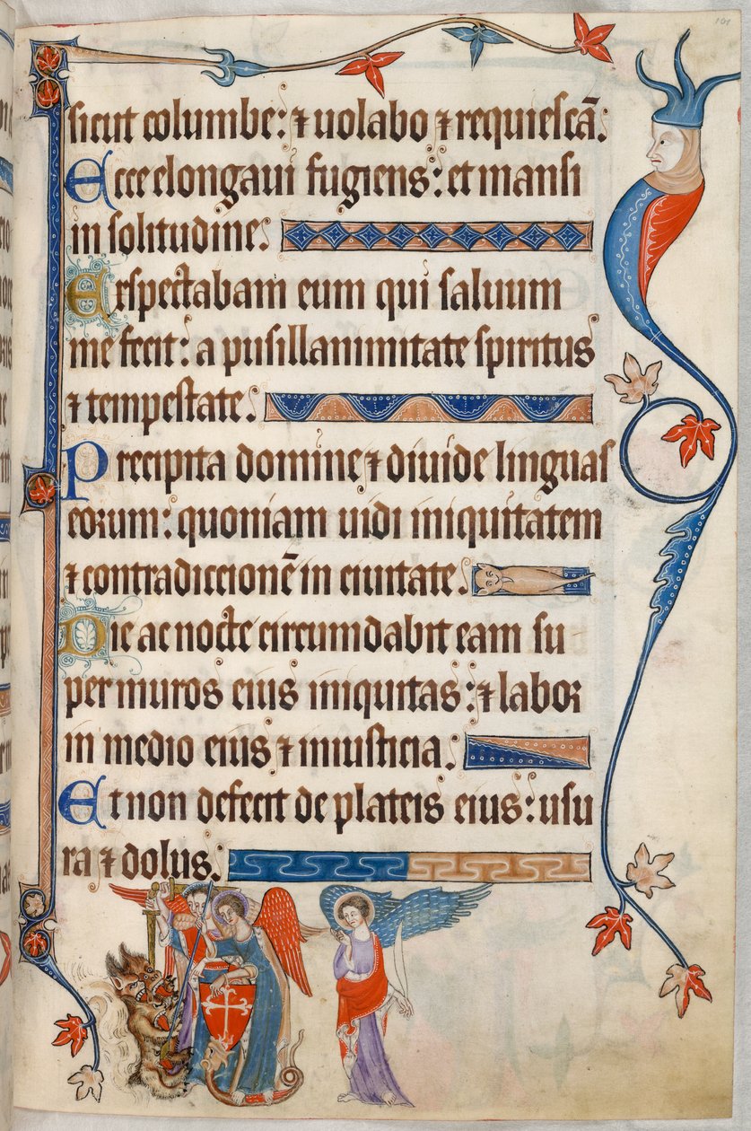 Lägg till. 42130, f.101, Psalm 54, Ärkeänglar som slåss mot djävulen, från 