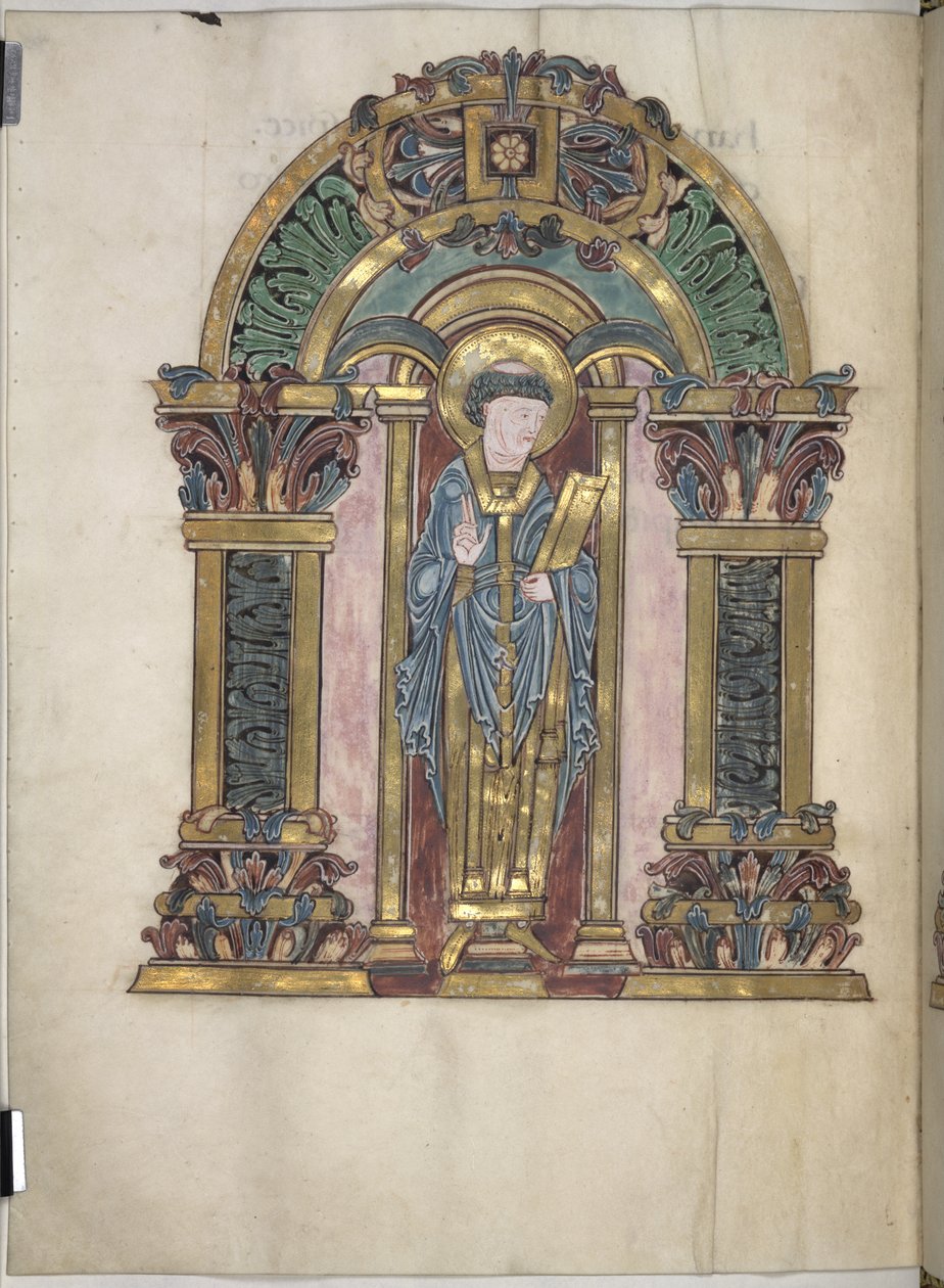Lägg till. 49598, f.97v, St Swithun, Benedictional of St Aethelwold, 971-984 (vellum) av English School