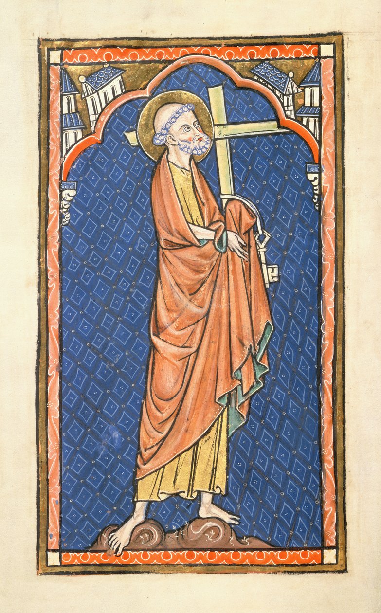 Lägg till 50000 f.7v St. Peter, från Oscott Psalter, c.1270 (vellum) av English School
