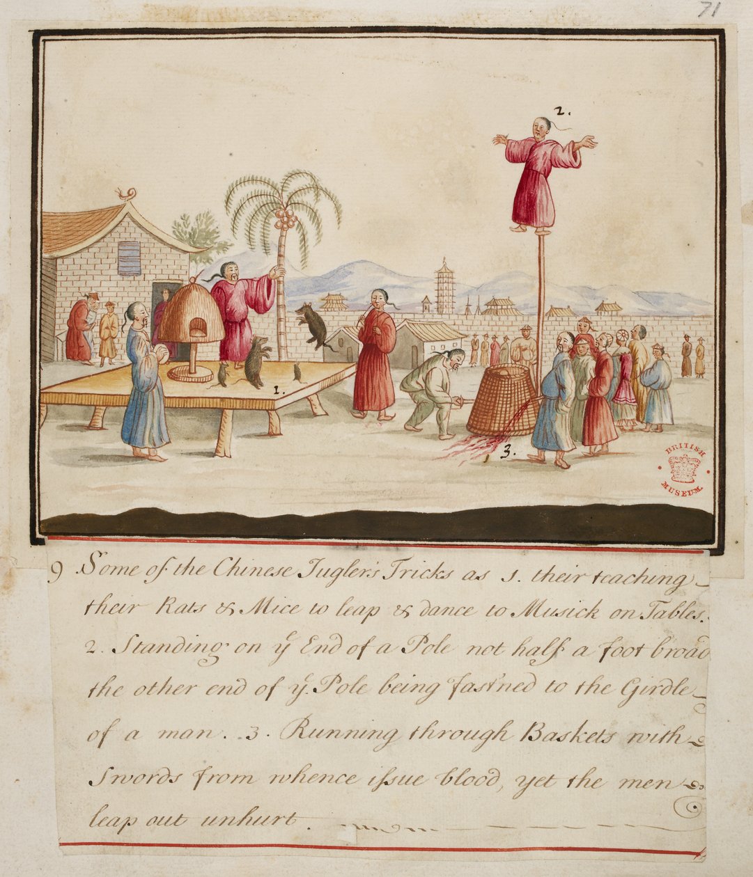 Lägg till. 5353, f.71 Några av de kinesiska jonglörernas trick, från Collections of Costumes of Various Nations av English School