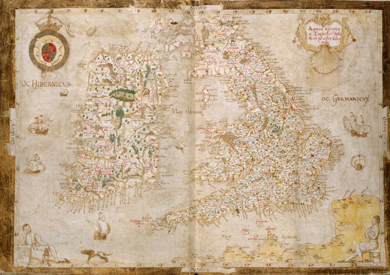 Lägg till. 62540, ff.3v-4, Karta över Storbritannien och Irland, från 