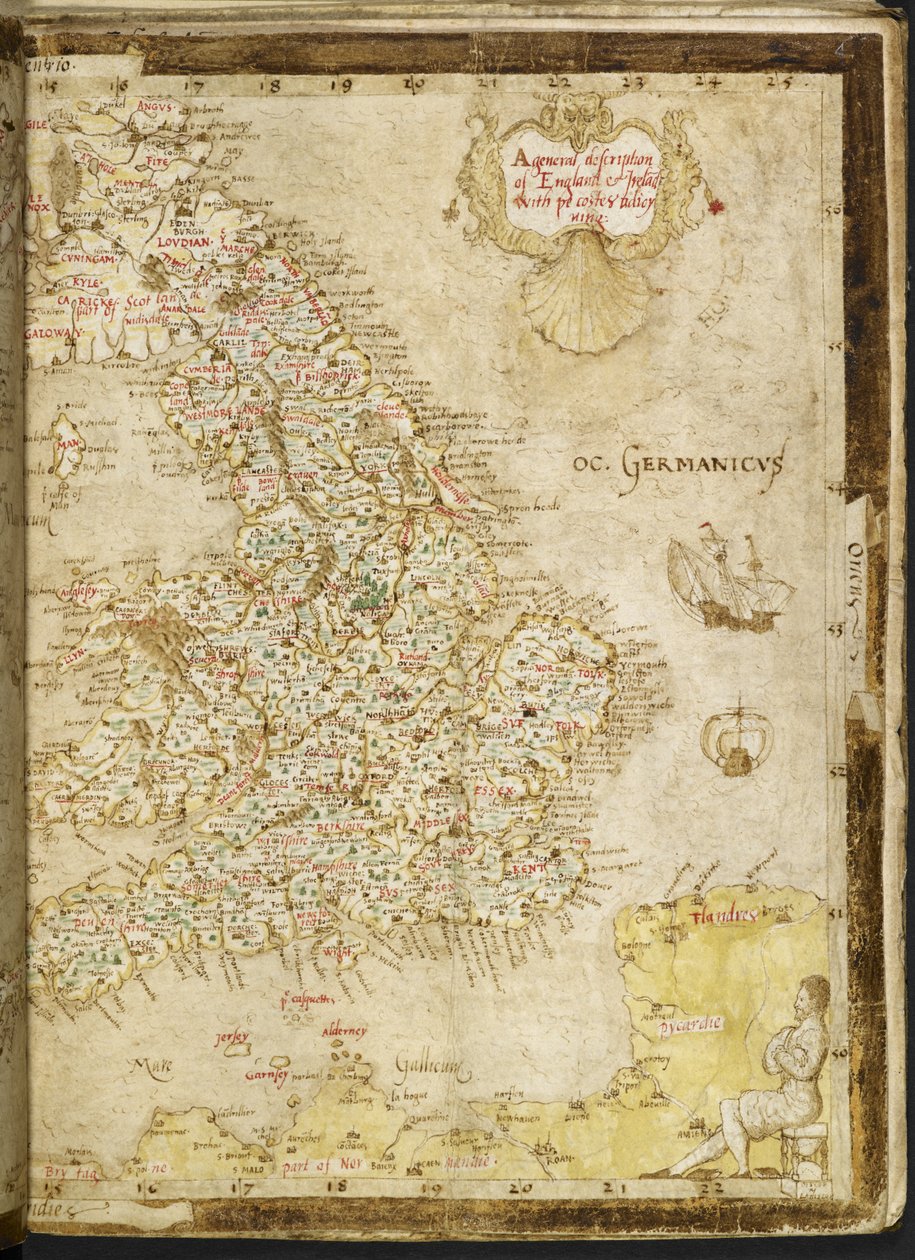 Lägg till. 62540, ff.3v-4, Karta över Storbritannien och Irland, från 