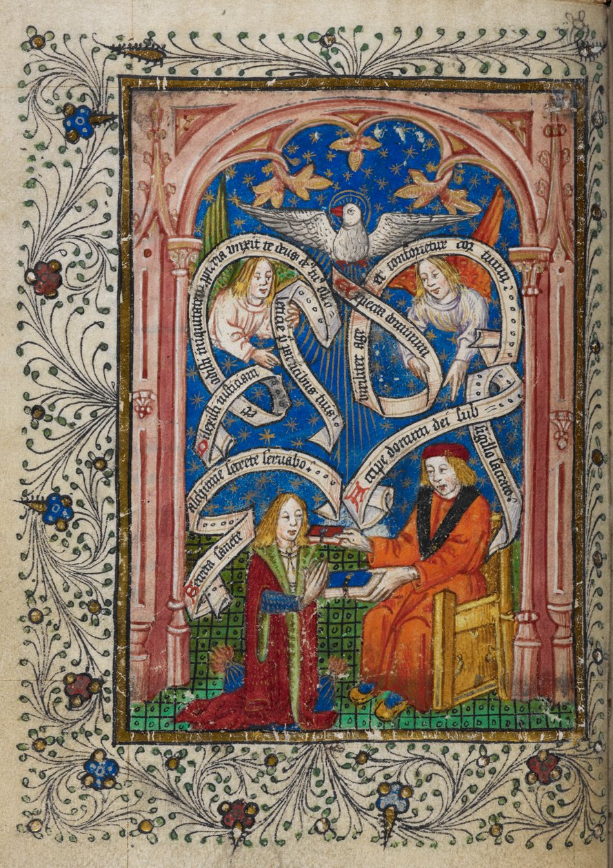 Lägg till MS 10302 f.6v En alkemisk lärjunge får en bok från sin mästare, från 