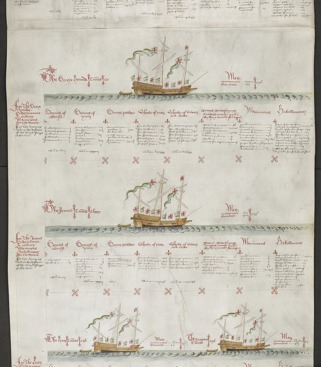 Lägg till MS 22047 f.6r Galeasses: The Greyhound, The Jennet, The Lion and The Dragon, från 