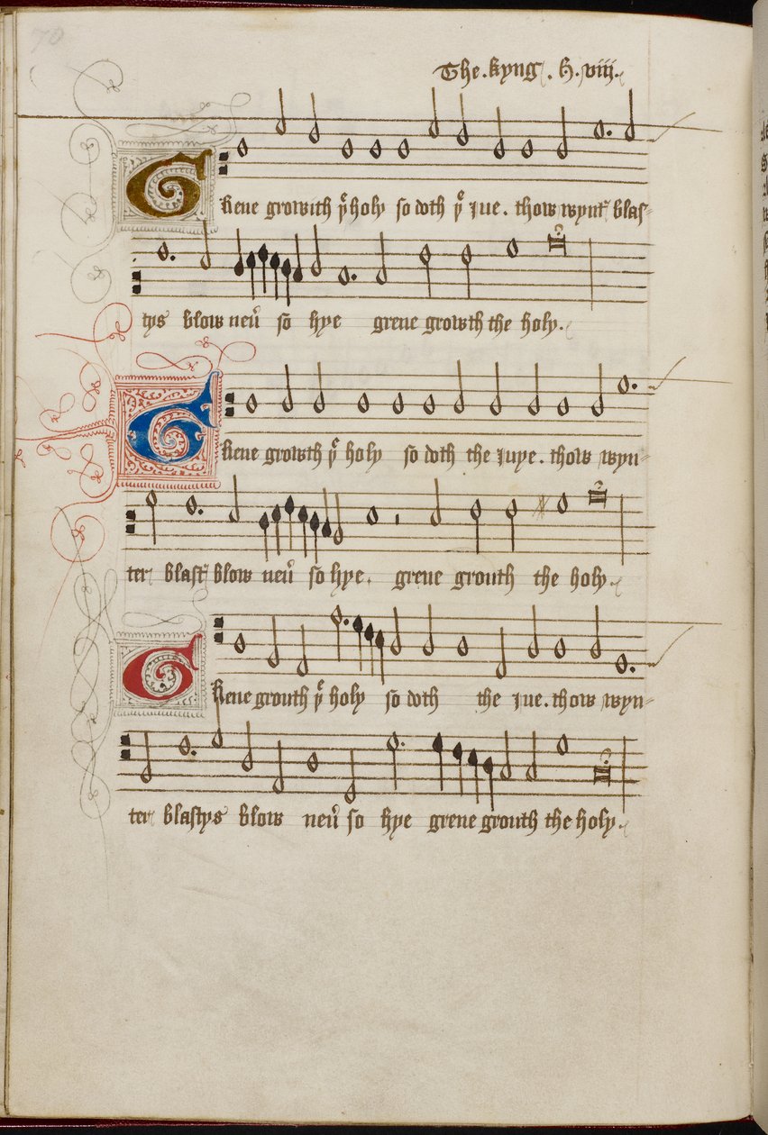 Lägg till MS 31922, f. 37v, Henry VIIIs "Green Growth the Holly" (vellum) av English School