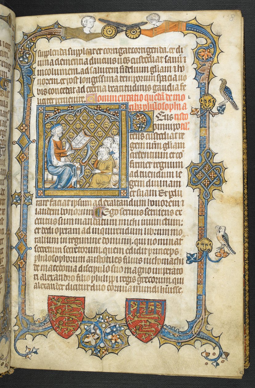 Lägg till MS 47680, f.8r, Aristoteles undervisning, från 