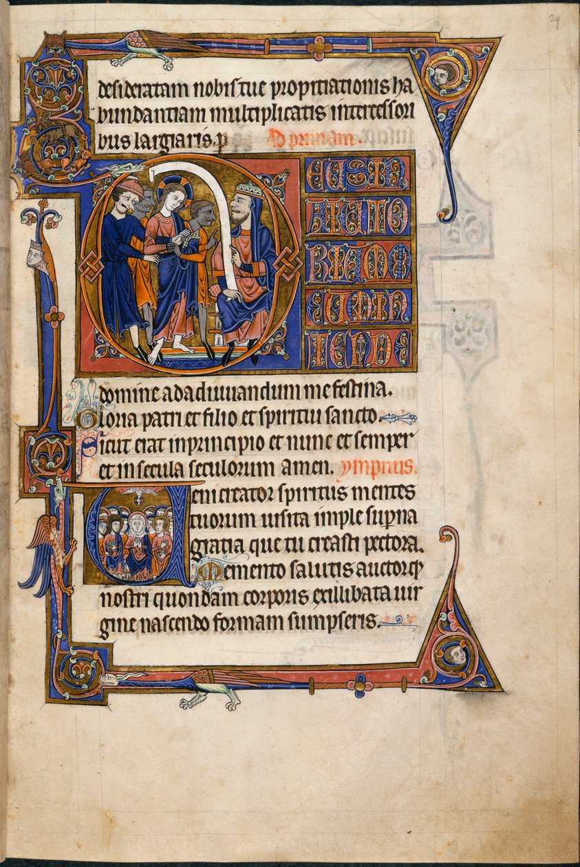 Lägg till MS 48985 f.29r, Jesus Before Caiaphas, i Salvin Hours av English School