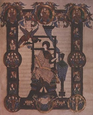 Ytterligare 34890, f.114v: St. Johannes evangelisten, från Grimbald-evangelierna, c.1020 (vellum) av English School