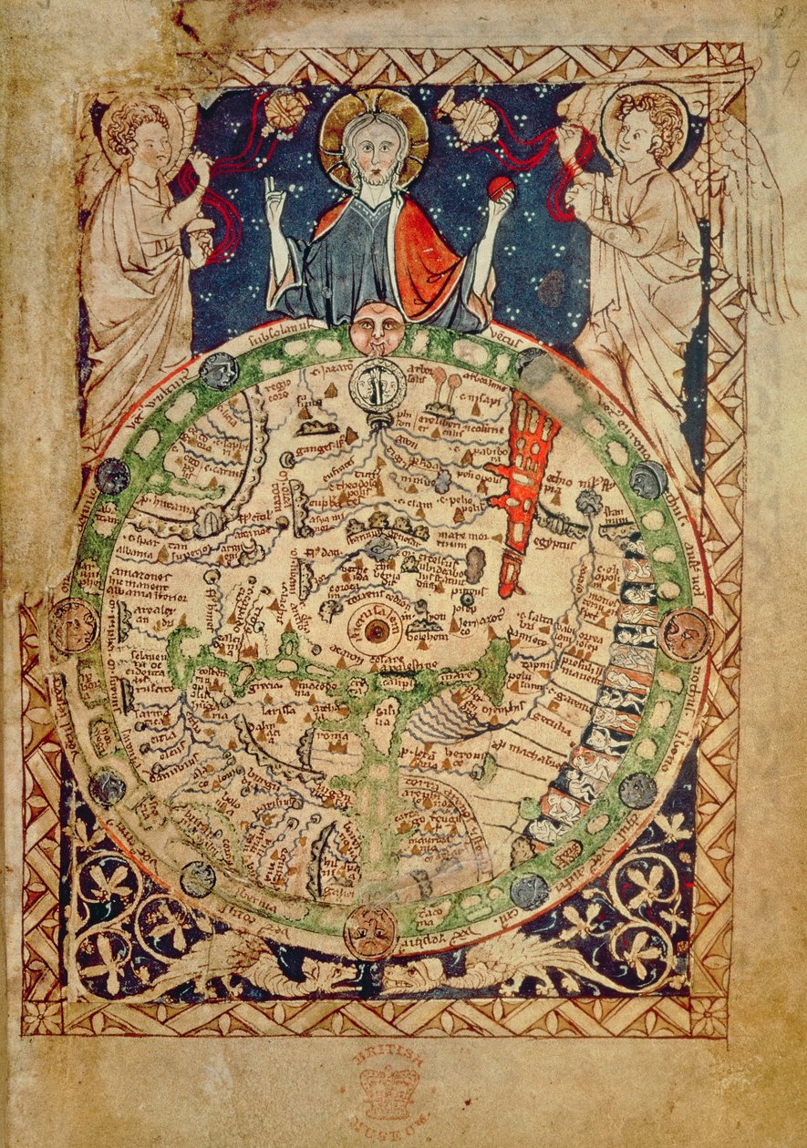 Ytterligare Ms 28681, f.9: Världskarta (vellum) av English School
