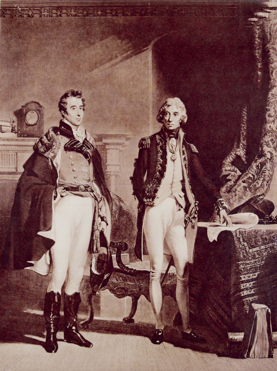 Amiral Nelson (1758-1805) med överste Sir Arthur Wellesley (1769-1852) hertig av Wellington av English School