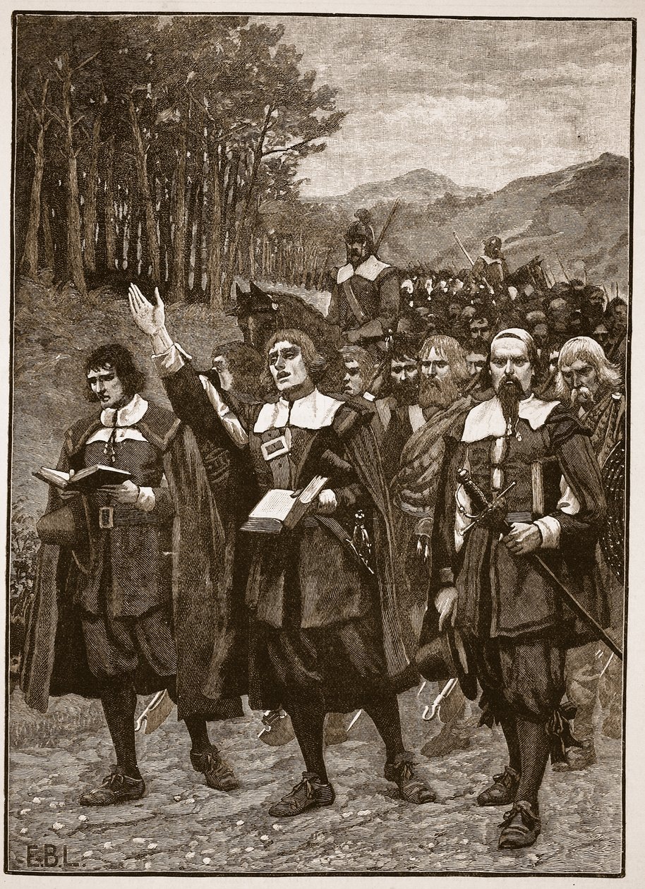Advance of the Covenanters över gränsen till England, illustration från Cassells Illustrated History of England (sepiafoto) av English School