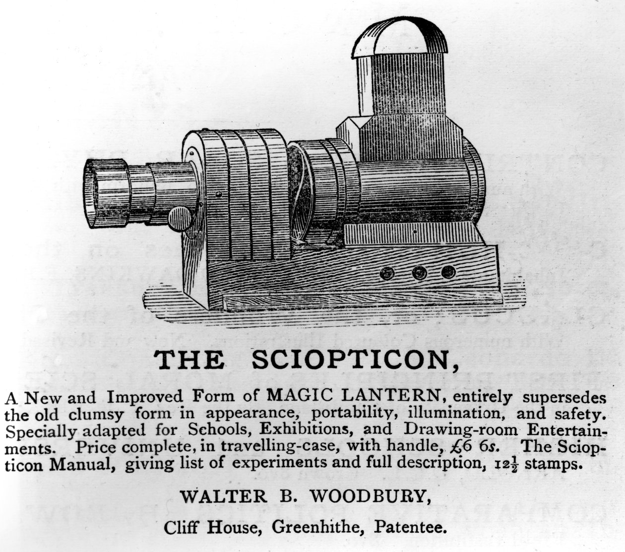Annons för The Sciopticon, ca 1860-talet (tryckt papper) av English School