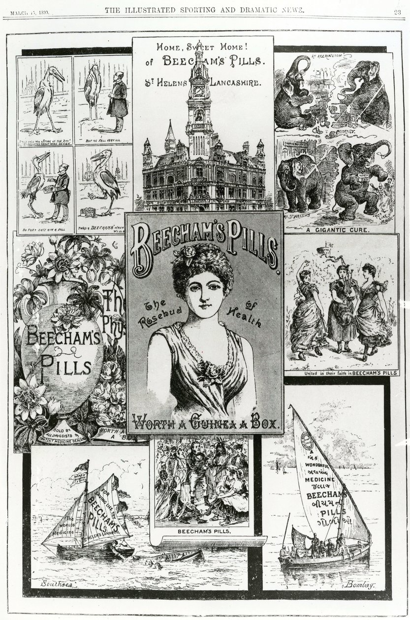 Annons för Beechams Pills, the Rosebud of Health, 1890 av English School