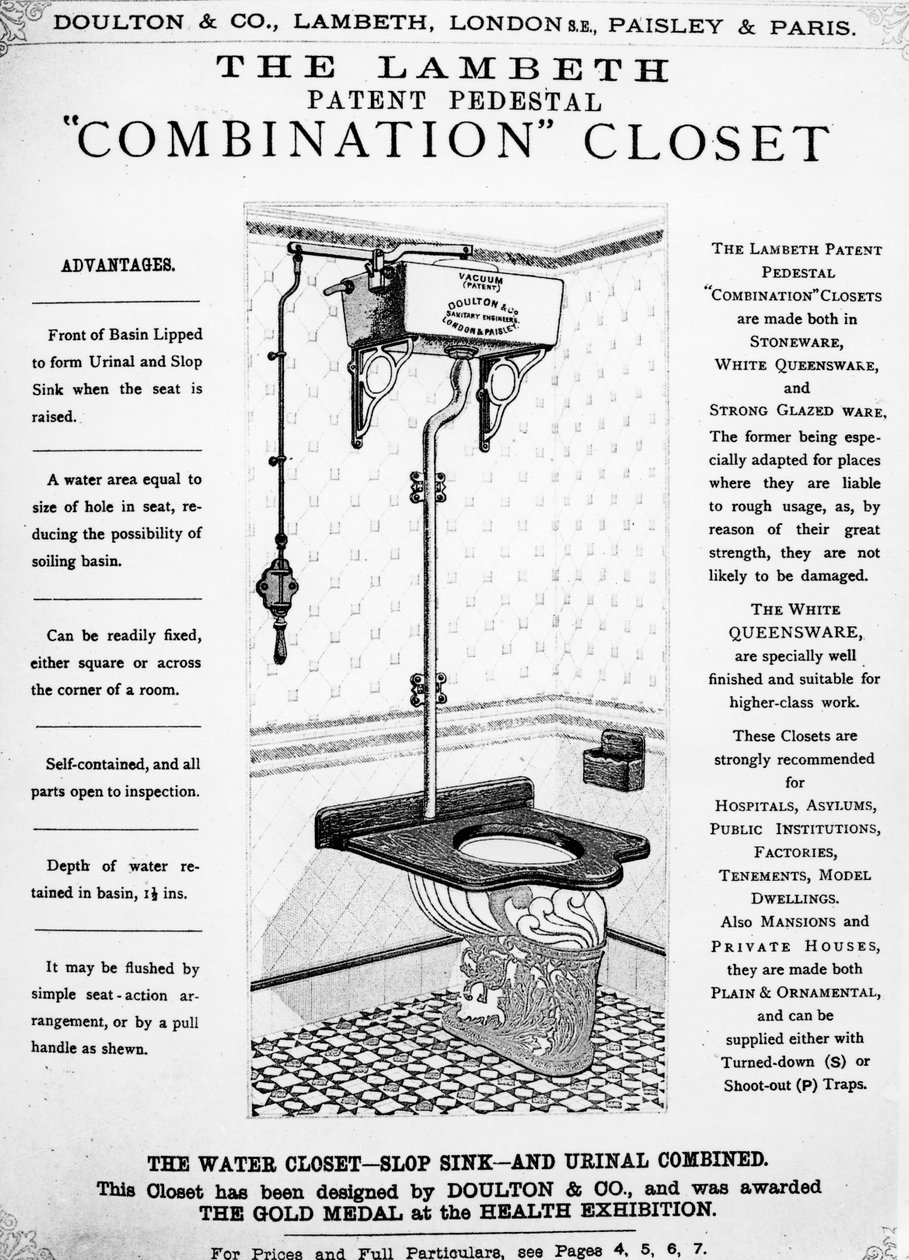 Annons för The Lambeth Patent Piedestal Combination Closet, c.1890 av English School