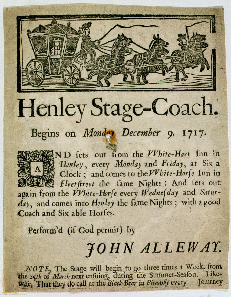 Annons för Henley Stage Coach, 1717 av English School