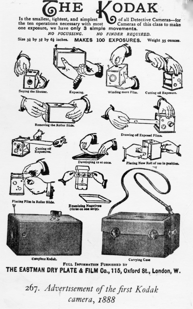 Reklam för den första Kodak-kameran, 1888 av English School