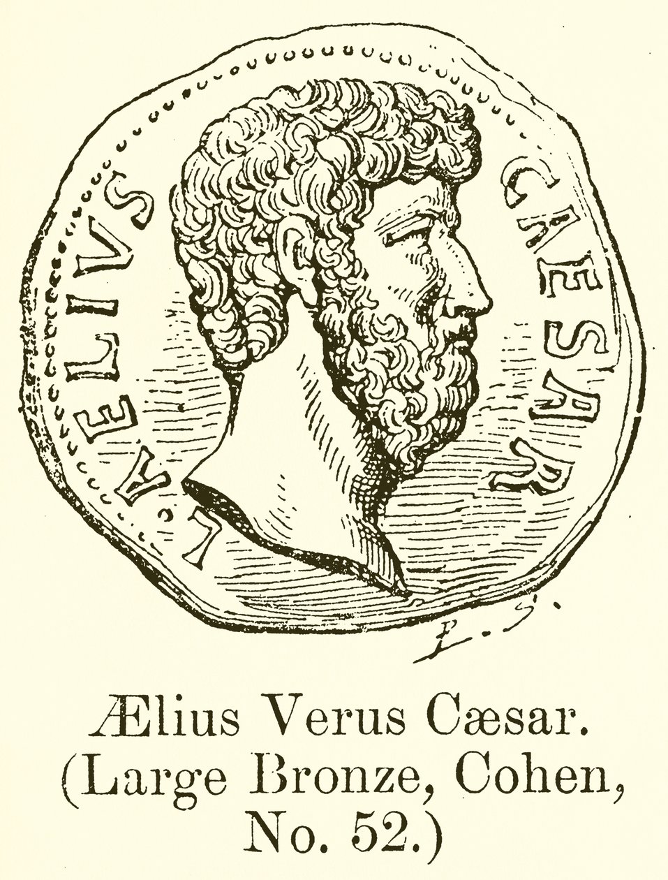 Aelius Verus Caesar. (Stor brons, Cohen, nr 52) (gravyr) av English School