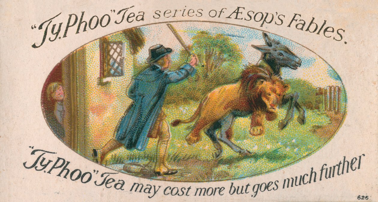 Aesops fabler: Åsnan i lejonskinnet (chromolitho) av English School