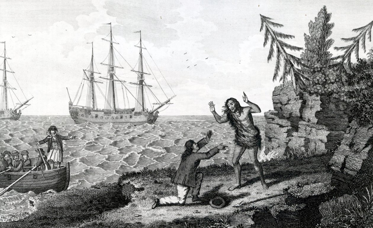 Påverkande intervju av två Mokito Men, illustration hämtad från Moores Voyages and Travels, 1778 av English School