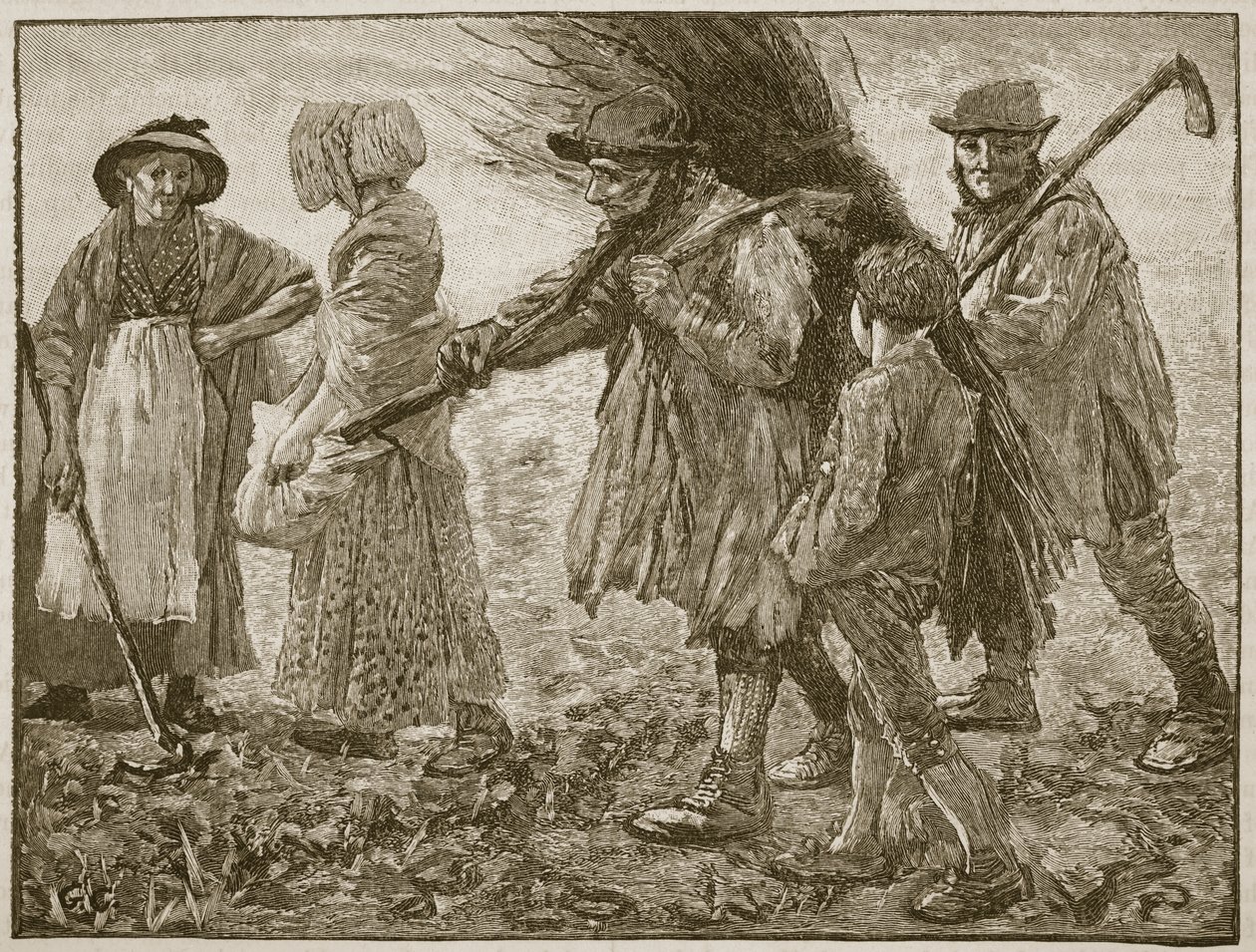 Jordbruksarbetare vid tiden för det första reformparlamentet, illustration från Cassells Illustrated History of England (sepiafoto) av English School