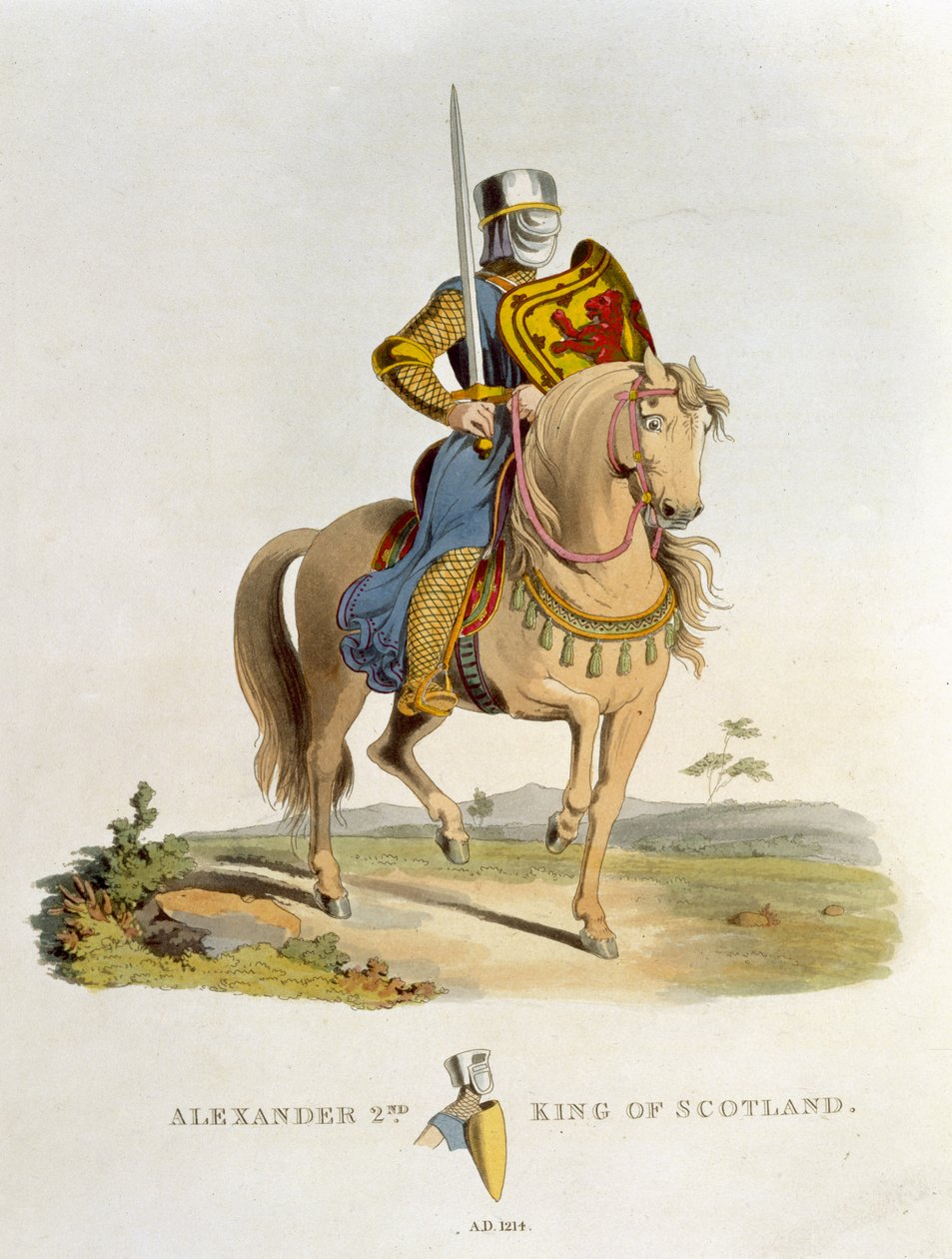 Alexander II, kung av Skottland (1198-1249) 1214, från Ancient Armor av Samuel Rush Meyrick, 1824 av English School
