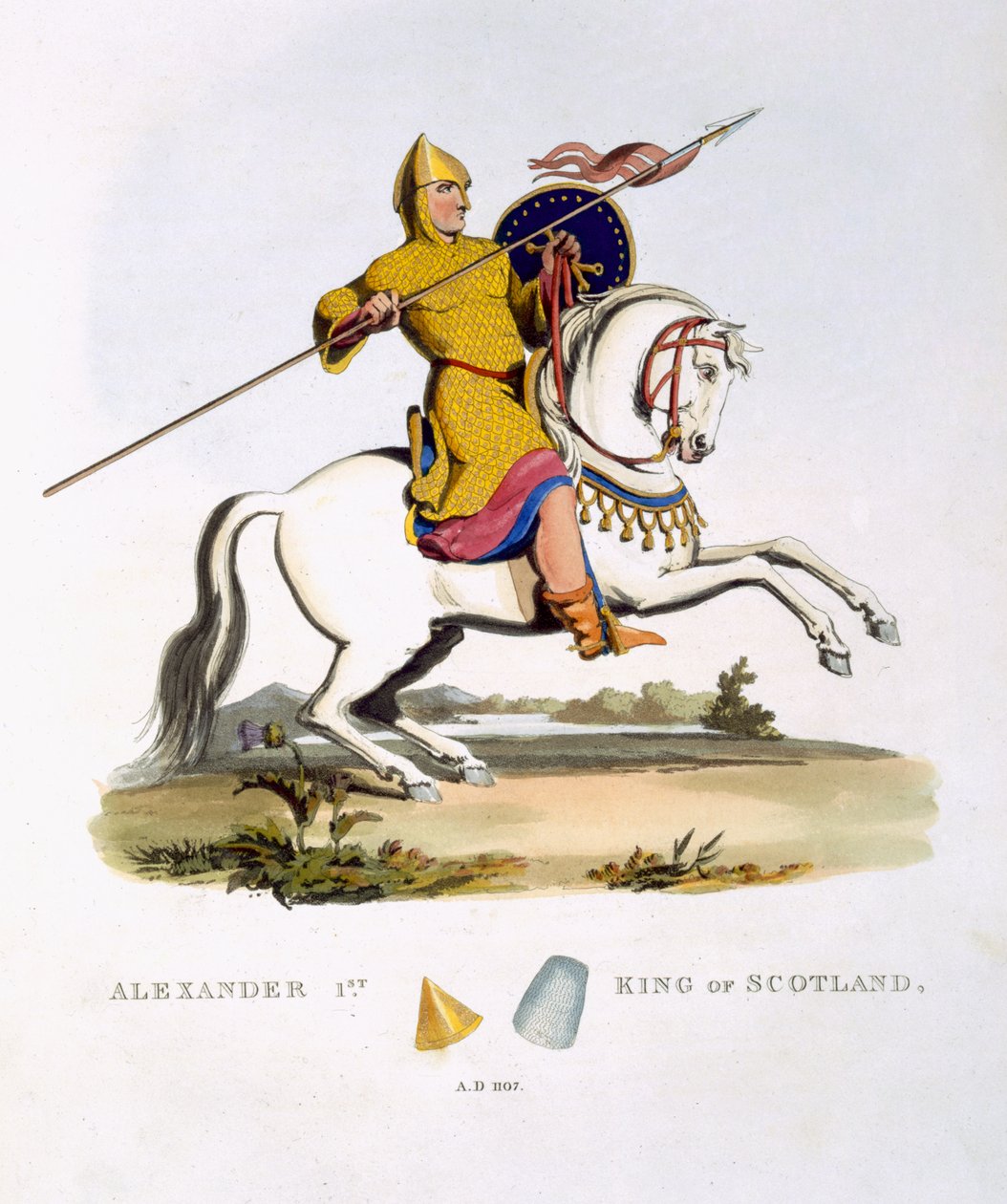 Alexander I, kung av Skottland (ca 1080-1124), 1107, från Ancient Armour, av Samuel Rush Meyrick, 1824 av English School