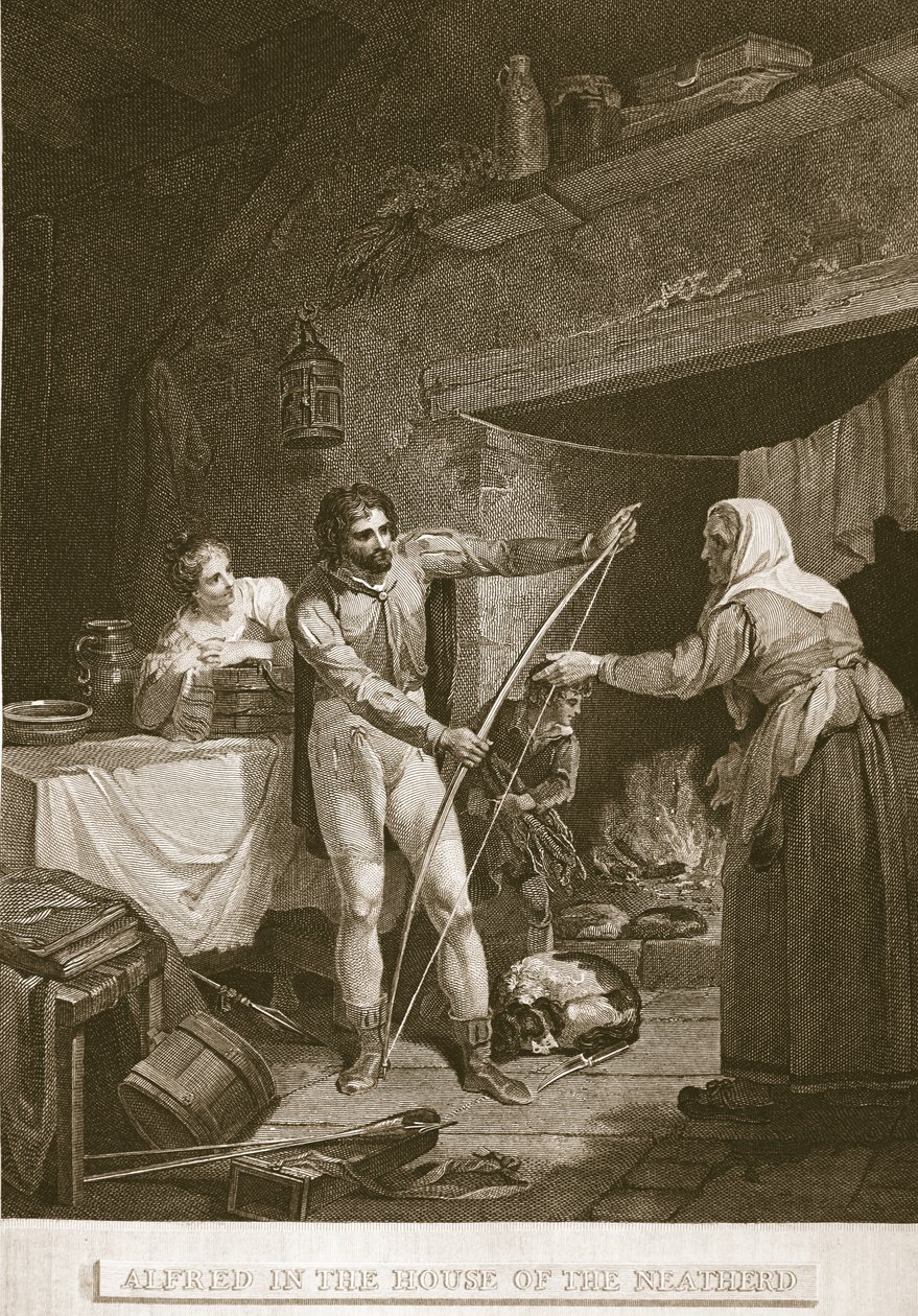 Alfred in the House of the Neatherd, illustration från David Humes The History of England, pub. av R. Bowyer, London, 1812 av English School